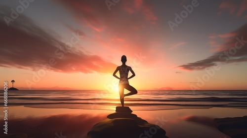 a woman standing on a rock in front of water © VSTOCK