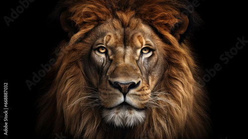 Portrait of a lion on a black background.