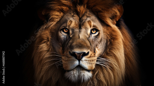 Portrait of a lion on a black background  close-up