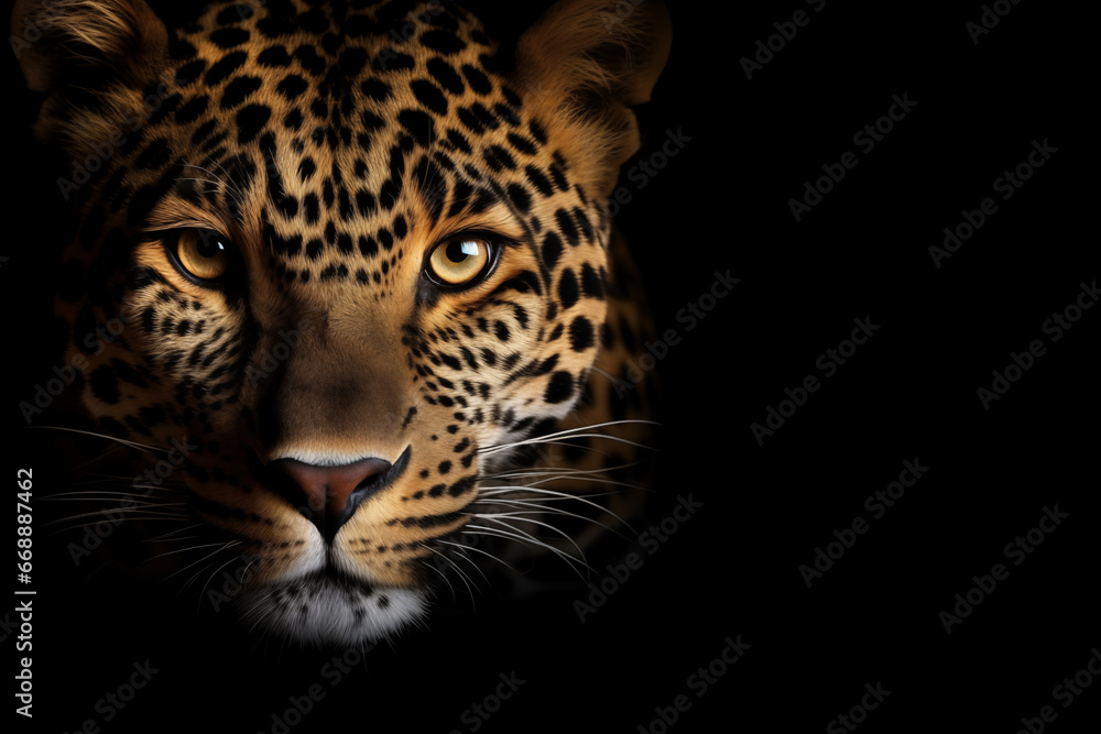 Naklejka premium Leopard on black background