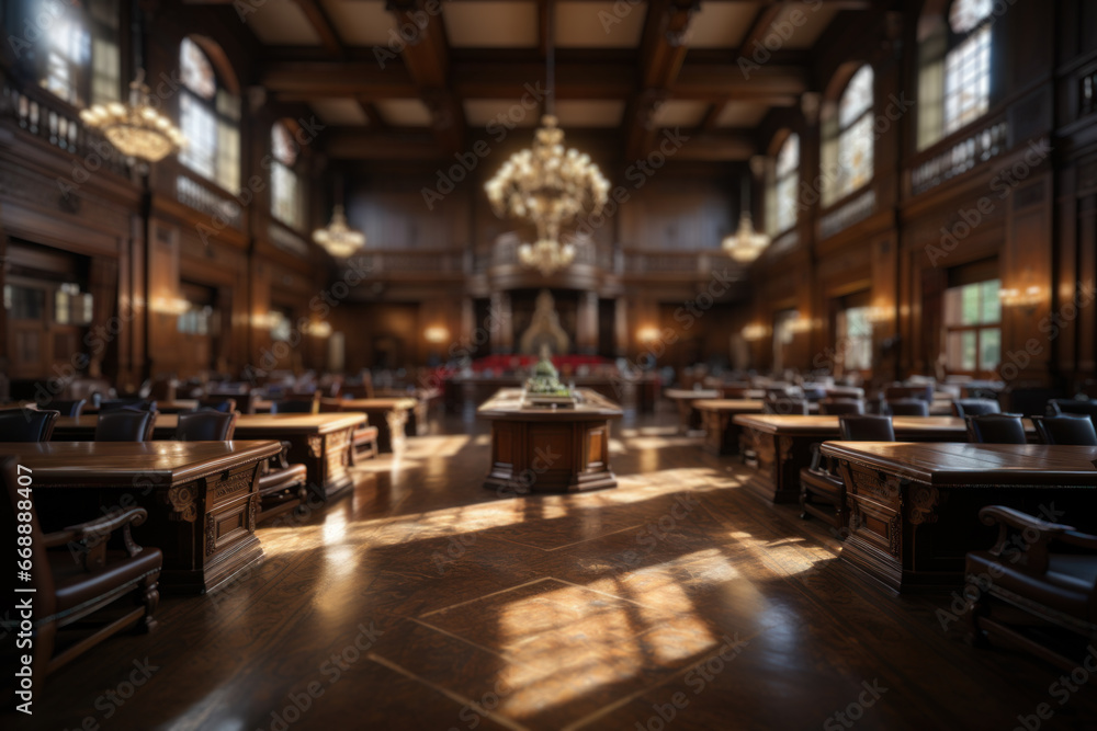A courtroom where justice is served impartially, illustrating the rule of law and democracy's commitment to justice. Generative Ai.