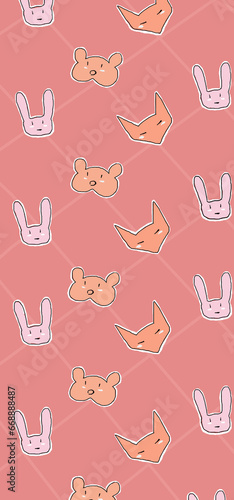 background in pink with bunny bear fox crossline pattern photo
