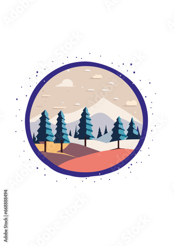 Winter landscape. Christmas trees, winter, winter illustration. Winter postcard, greetings with winter holidays