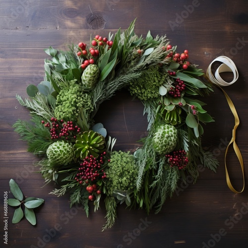 a wreath with leaves and berries