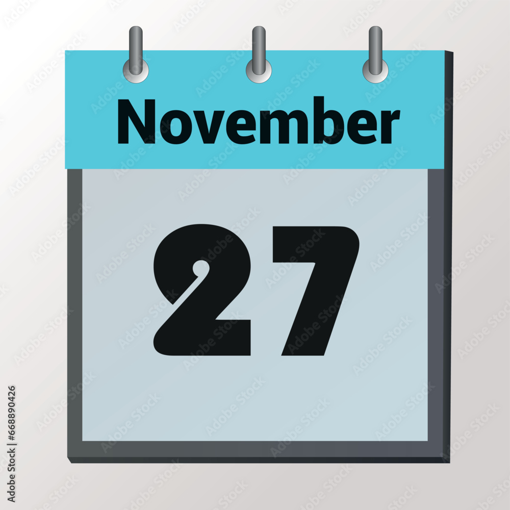 vector calendar page with date November 27, light colors vector calendar page with date November 27, light colors