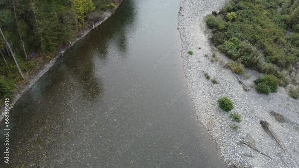 Aerial of Chilliwack river, showcasing natural beauty of vibrant surroundings Aerial of Chilliwack river, showcasing natural beauty of vibrant surroundings
