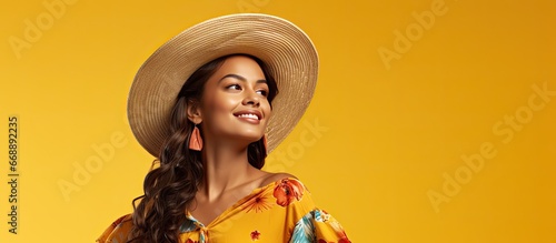 Traditional attire worn by a Brazilian woman during Festa Junina June festival
