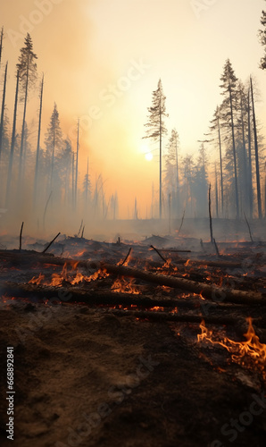 Dramatic images of forest fires destructive power of nature - global warming concept - generative AI