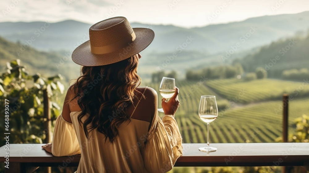 woman on the terrace of a winery
