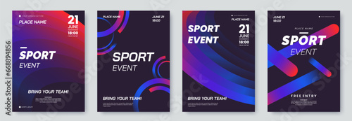 Sport event poster template collection. Sports banner with abstract geometric graphics and place for text. Ideal for promotion, invitation, etc. Vector illustration