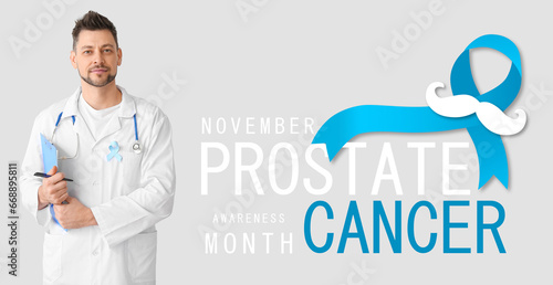 Male doctor, blue ribbon an...
