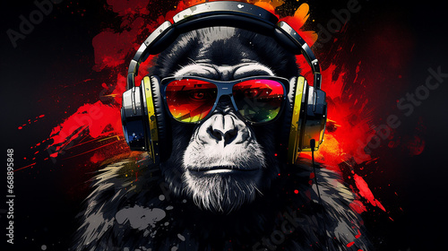 Cartaz legal da música do DJ do fone de ouvido do macaco photo