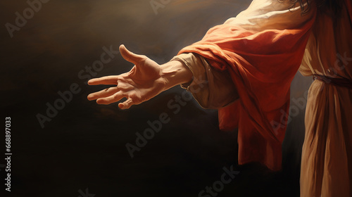 Jesus Cristo o profeta estendendo sua mão de amor e fé  photo