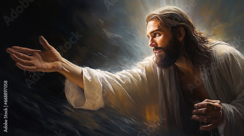 Jesus Cristo o profeta estendendo sua mão de amor e fé 