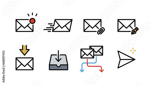 Various icon sets for sent/received, unread, attachment, sorting, etc. Variable line width