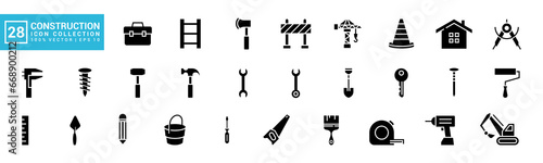 Collection of construction icons, home repair, building, carpentry tools, editable and resizable vector EPS 10