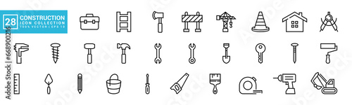 Collection of construction icons, home repair, building, carpentry tools, editable and resizable vector EPS 10