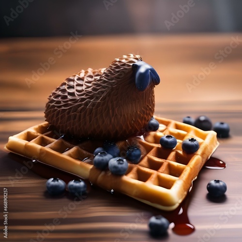 A waffle shaped like a walrus, with syrup tusks and blueberry eyes1 photo