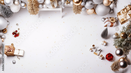 Studio photo of a white background with Christmas decorations