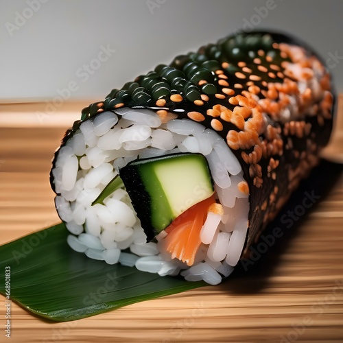 A sushi roll with the appearance of a dragon, featuring seaweed scales and rice body2 photo