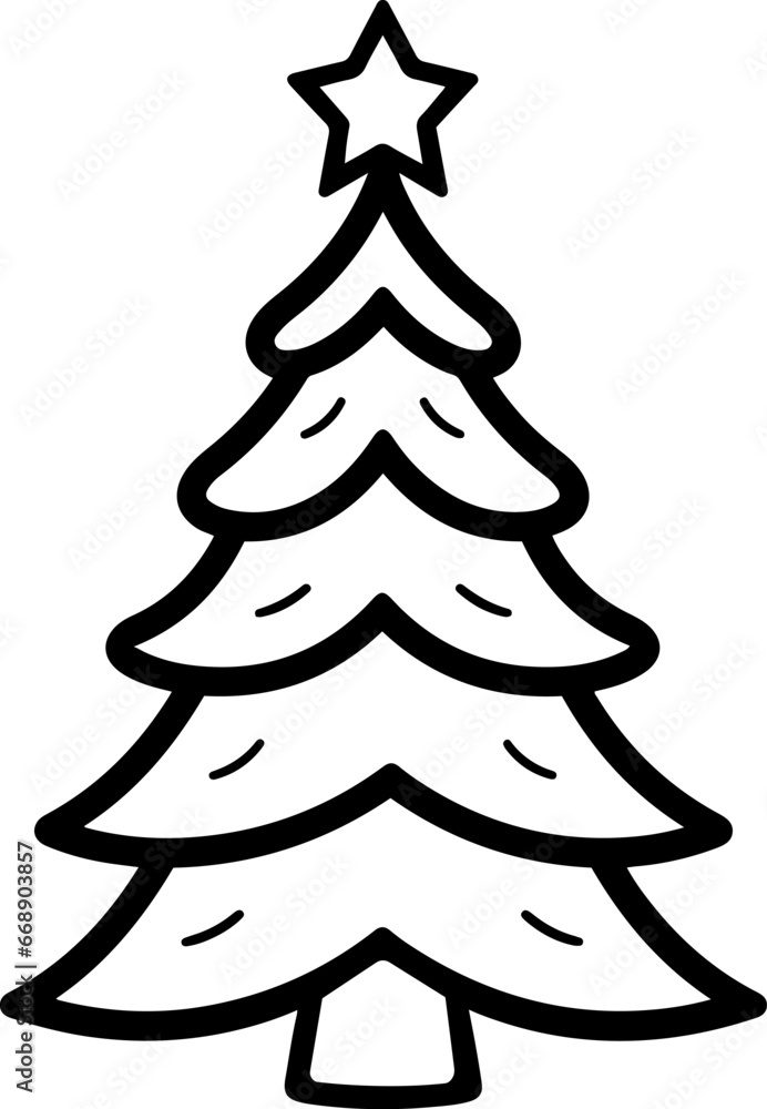 Christmas tree logo vector illustration. Black and white outline ...