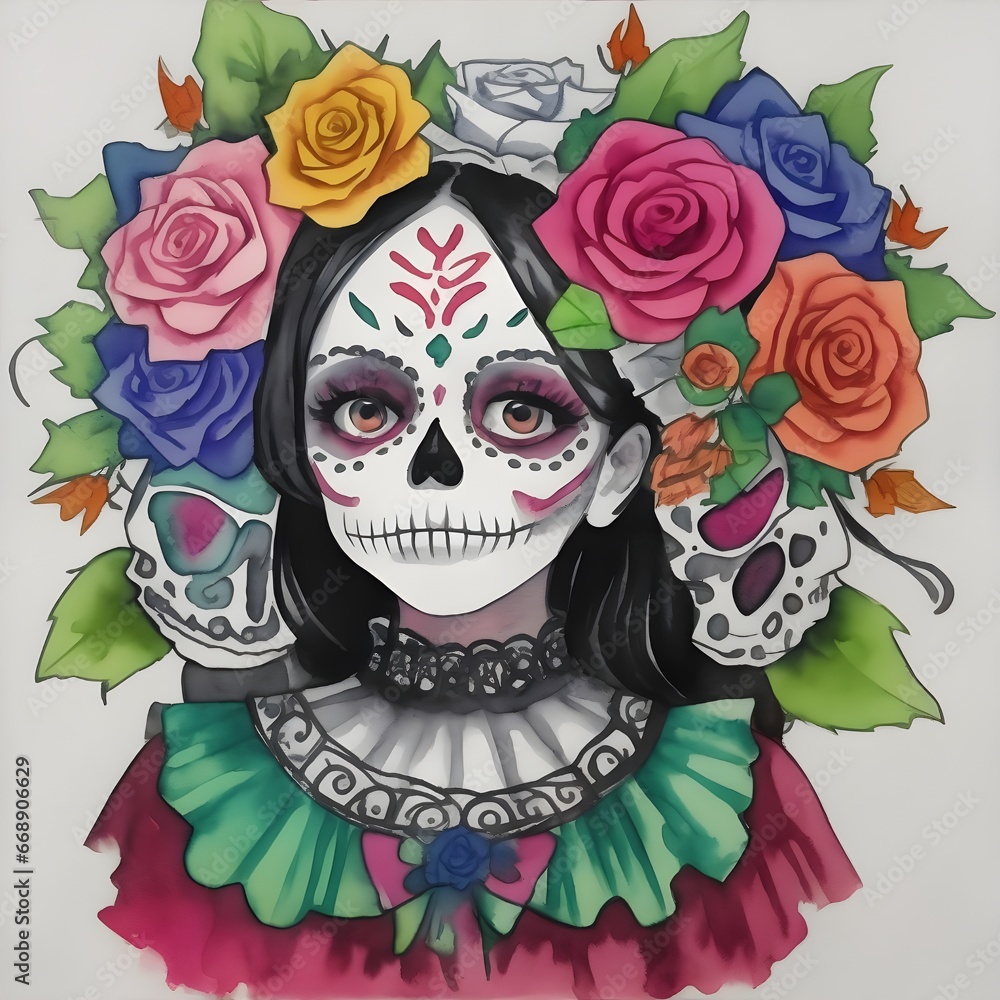 Day of the Dead. Women. Mexican. Illustration Generative AI