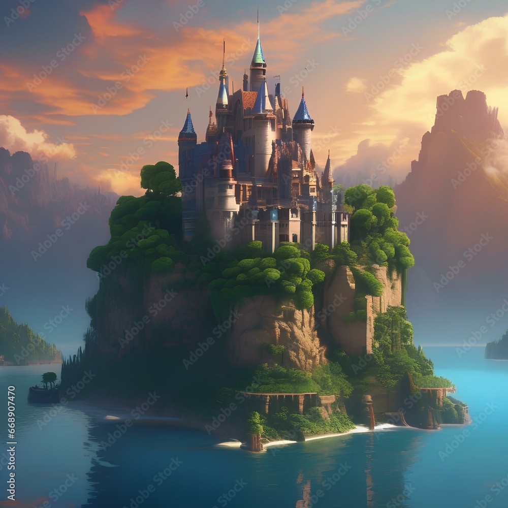 6 Construct a pixel art fantasy castle perched atop a floating island amidst the clouds2