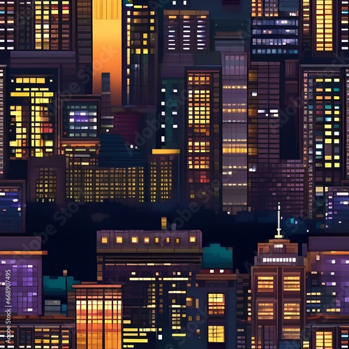 41 Create a pixel art city skyline at night  with illuminated buildings and a starry sky3