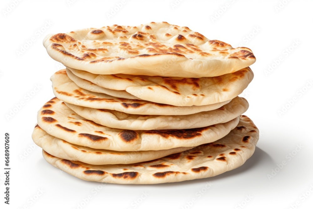 A stack of flatbreads sitting on top of each other. Freshly baked naan bread. A stack of flatbreads sitting on top of each other. Freshly baked naan bread.