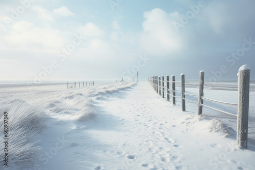 Winter's Silence: Footprints in the Snow on a Desolate North Sea Beach © D. Ott