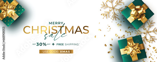 green golden realistic christmas sale banner template design vector illustration