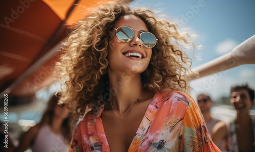 Joyful Summer Celebration, Friends Enjoying a Beach Carnival Party © jorge