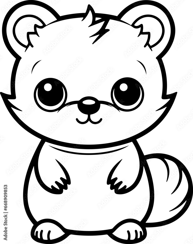 Raccoon vector illustration. Black and white outline Raccoon coloring book or page for children Raccoon vector illustration. Black and white outline Raccoon coloring book or page for children