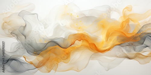 An abstract painting of orange and grey smoke.