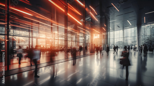 long exposure shot of a busy airport with business people