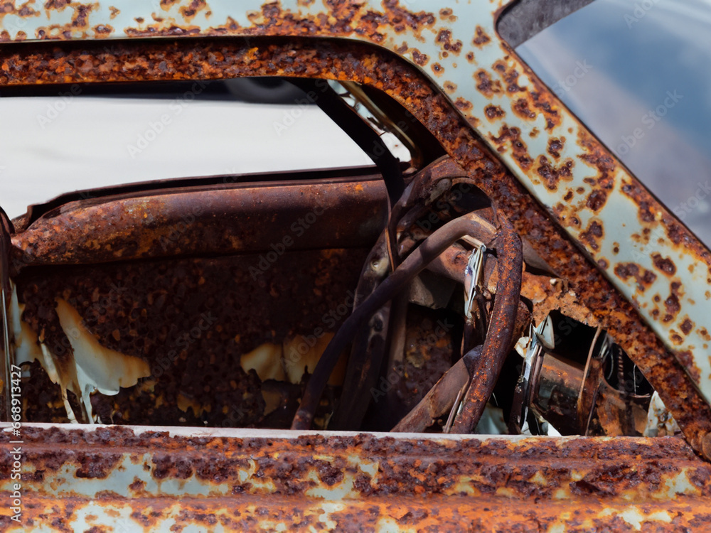 Fototapeta premium rusty old car door with rusty paint