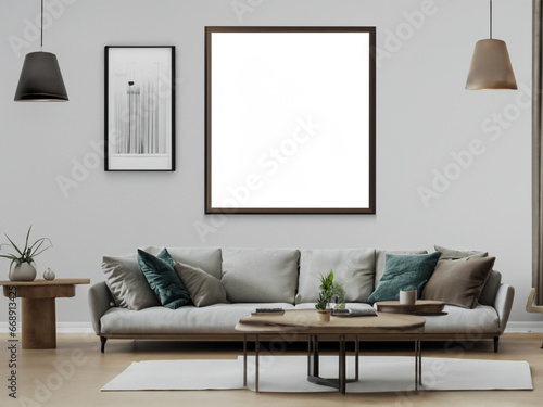 modern bright interiors with frame frame mockup frame 3d rendering illustration