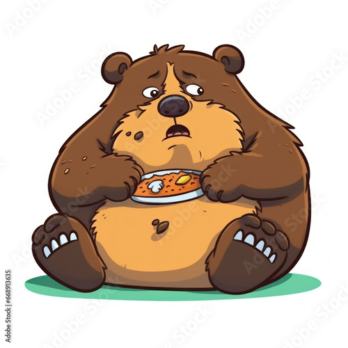 Sticker animated cartoon bear covering his belly 