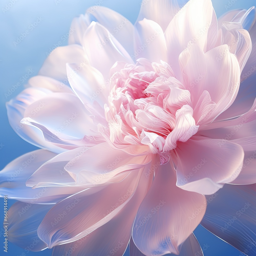 A Soft Pink Colored Flower Underwater Floating in a Completely Blue Background