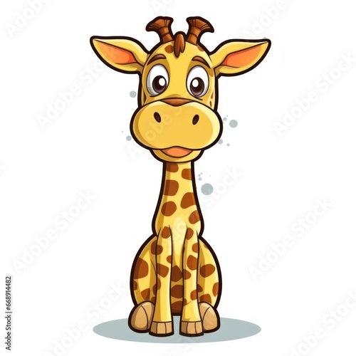 Sticker animated cartoon giraffe covering his neck 