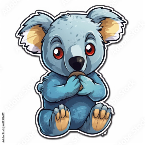 Sticker animated cartoon koala covering his back 