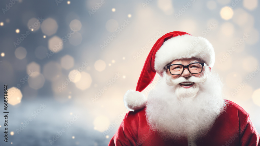 Happy Santa Claus background, Festive celebration, Copy space, Father Christmas. Generative AI Happy Santa Claus background, Festive celebration, Copy space, Father Christmas. Generative AI