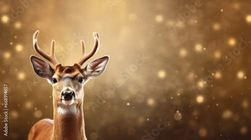 Reindeer with Christmas snowy background, Festive winter celebration, Copy space, Merry Xmas. Generative AI © BussarinK