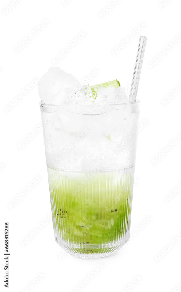 Glass of refreshing drink with kiwi isolated on white Glass of refreshing drink with kiwi isolated on white