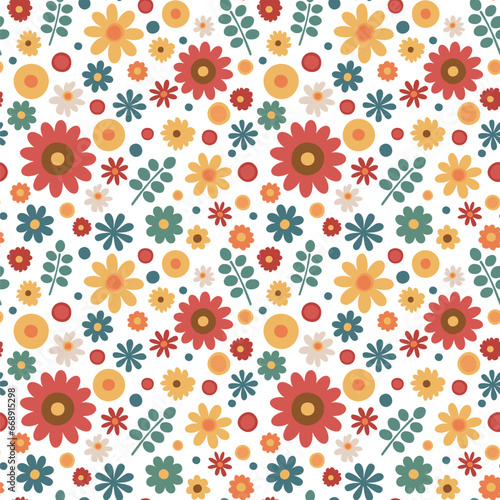 Retro spring floral flower pattern seamless repeat vector colourful