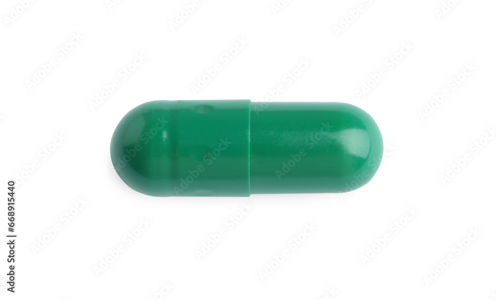 One pill isolated on white, top view One pill isolated on white, top view