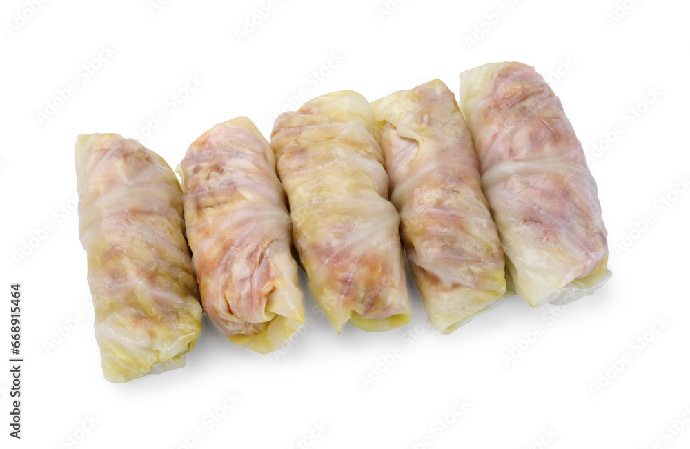 Uncooked stuffed cabbage rolls isolated on white, top view Uncooked stuffed cabbage rolls isolated on white, top view