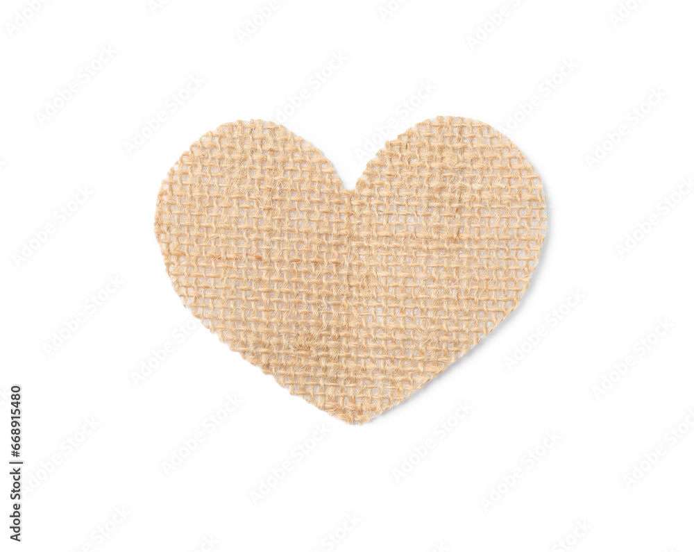 Heart made of burlap fabric isolated on white, top view Heart made of burlap fabric isolated on white, top view