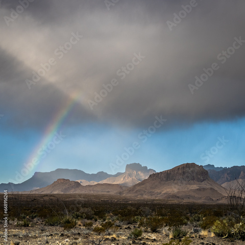 Rainbow Falls from Cloudy Sky Over the Chisos Mountains