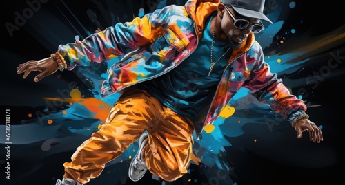 Creative modern hip hop dance banner template for adults, cropped image of dancing person on flat background